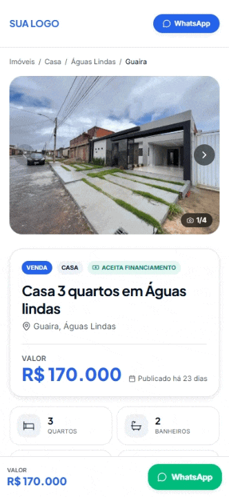 Demonstração ao vivo do site personalizado entregue ao cliente Imovis App